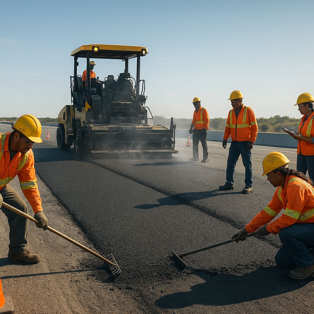 Straßenbau-Team auf der Autobahn